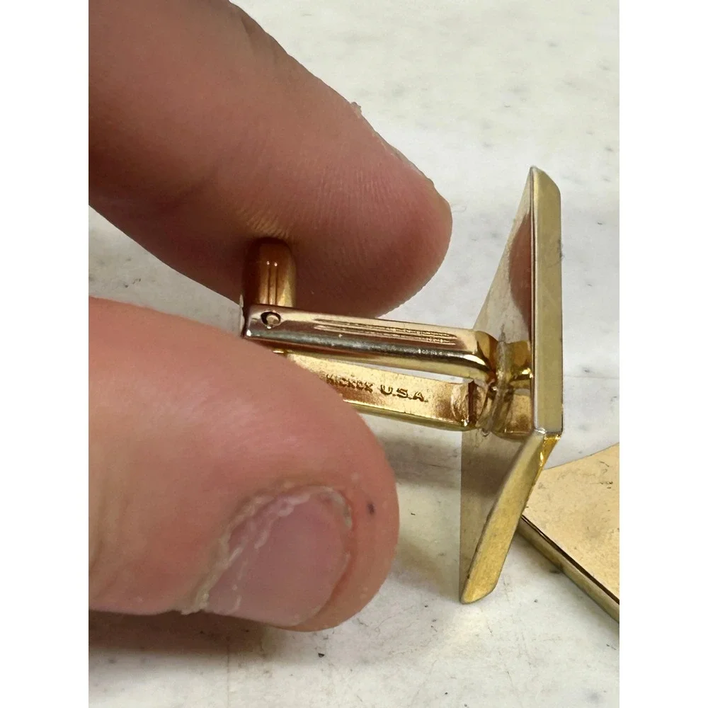 Vintage Hickok USA Gold Tone Black Enamel Initial G Square Cufflinks Mid Century